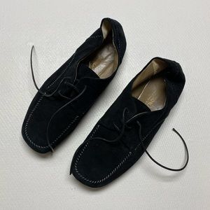 Vintage Bruno Magli Black Suede Tie-Up Loafers Size 7 EUC